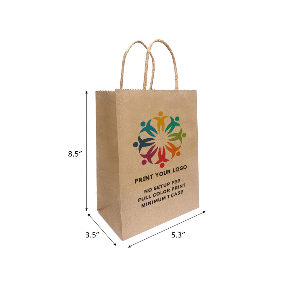 Custom printed Gem kraft paper bag with twist handles, 5.3 x 3.5 x 8.5
