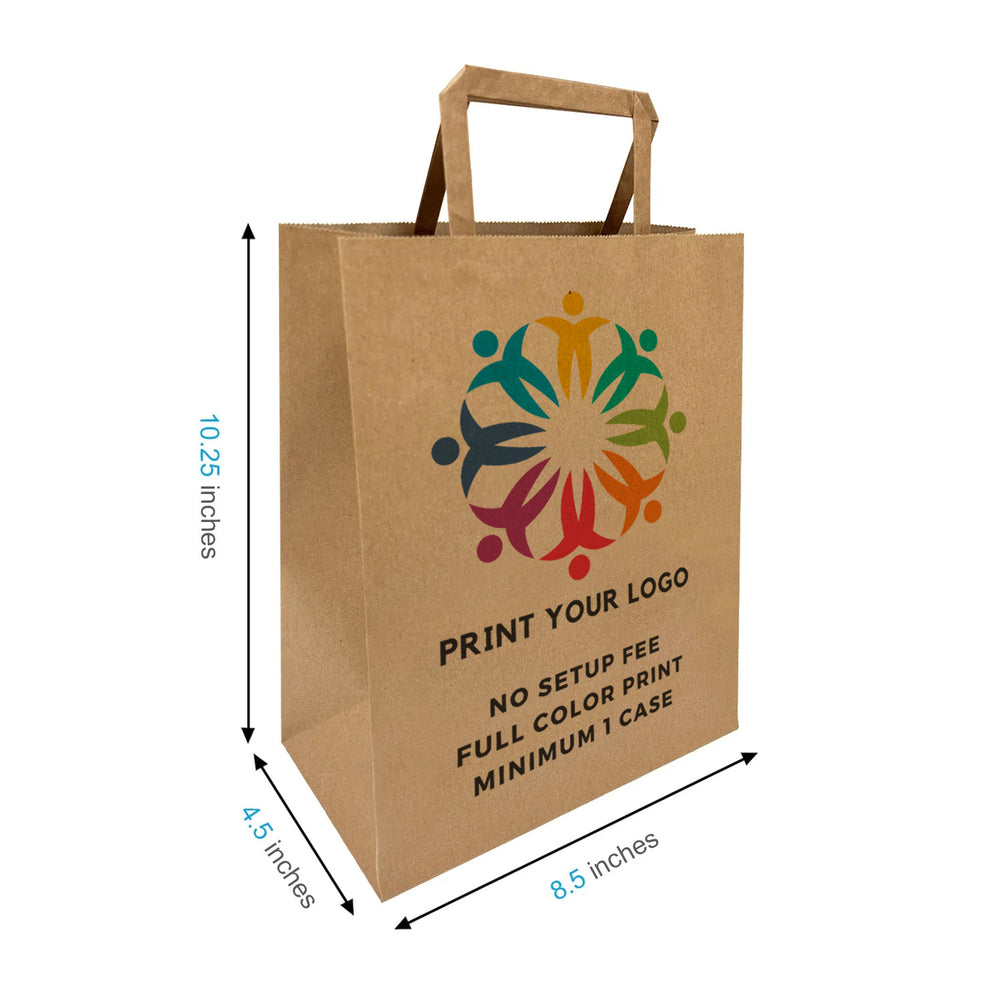 Custom printed Cub kraft paper bag with flat handles, 8.5 x 4.75 x 10.25