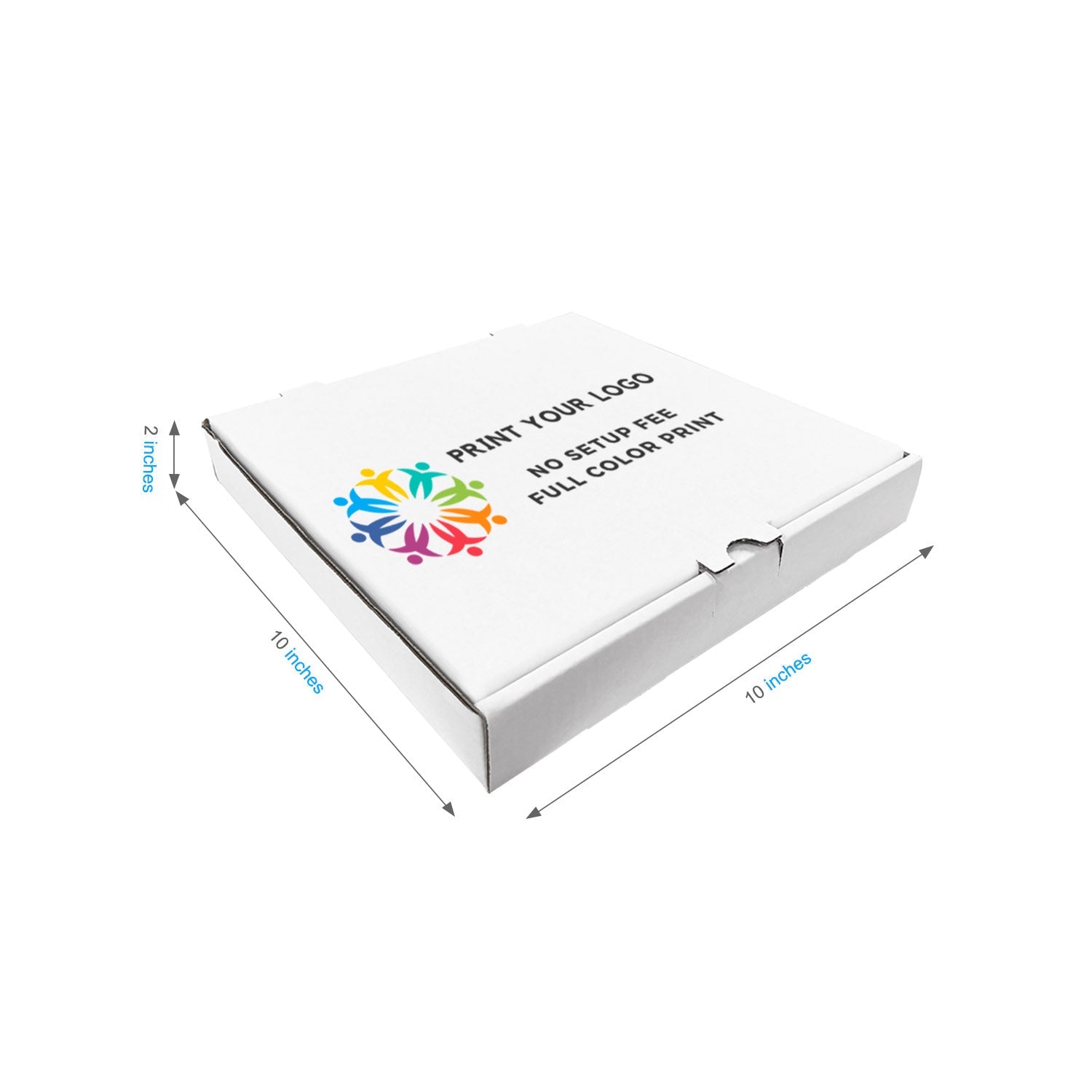 Custom printed white pizza box with logo, 10 x 10 x 2