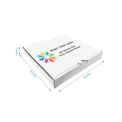 Custom printed white pizza box with logo, 10 x 10 x 2