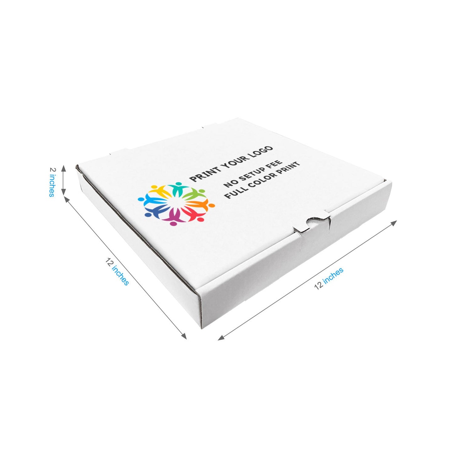 Custom printed white pizza box with logo, 12 x 12 x 2