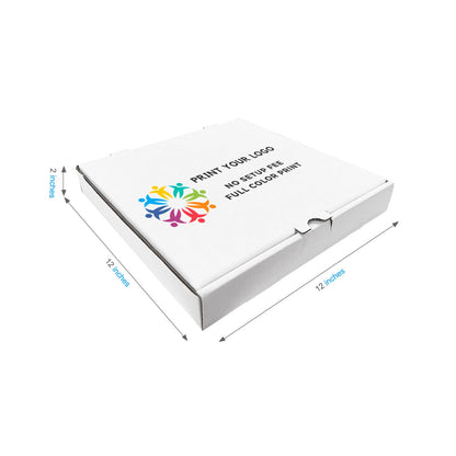 Custom printed white pizza box with logo, 12 x 12 x 2