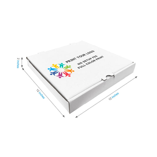 Custom printed white pizza box with logo, 12 x 12 x 2