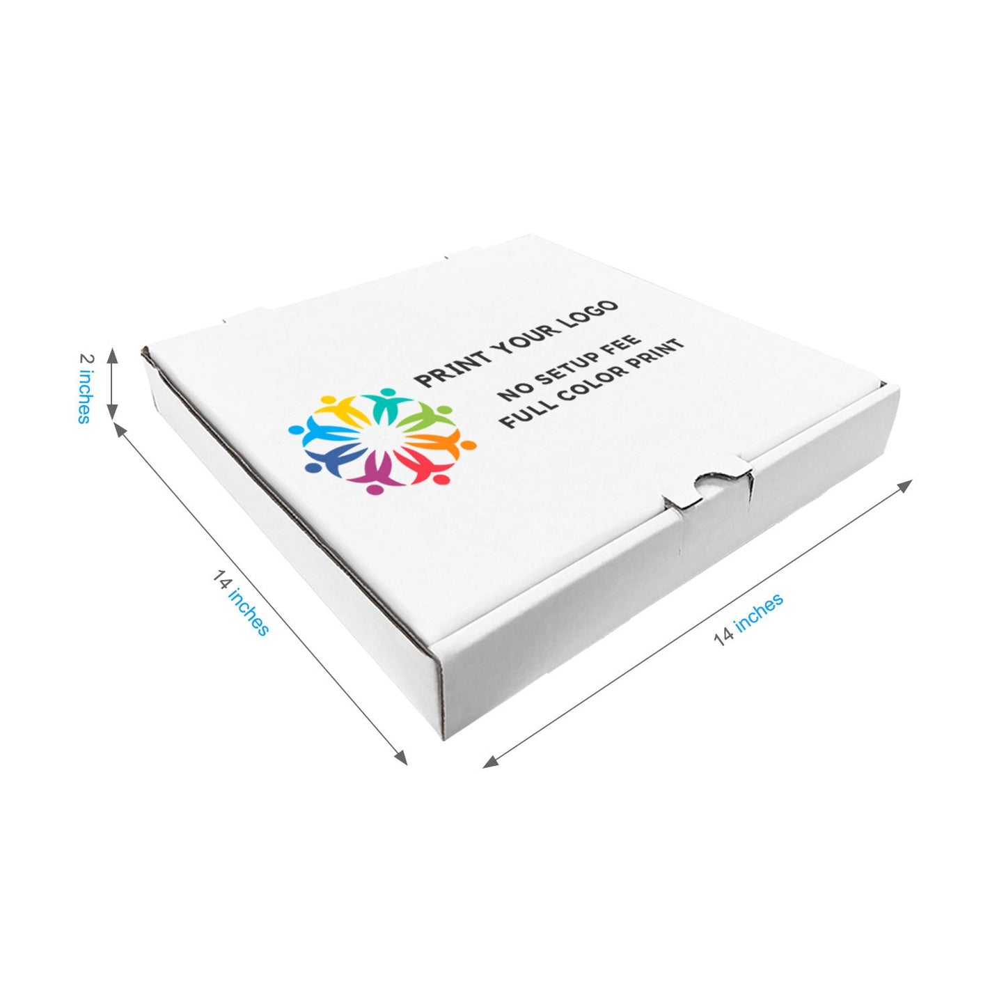 Custom printed white pizza box with logo, 14 x 14 x 2
