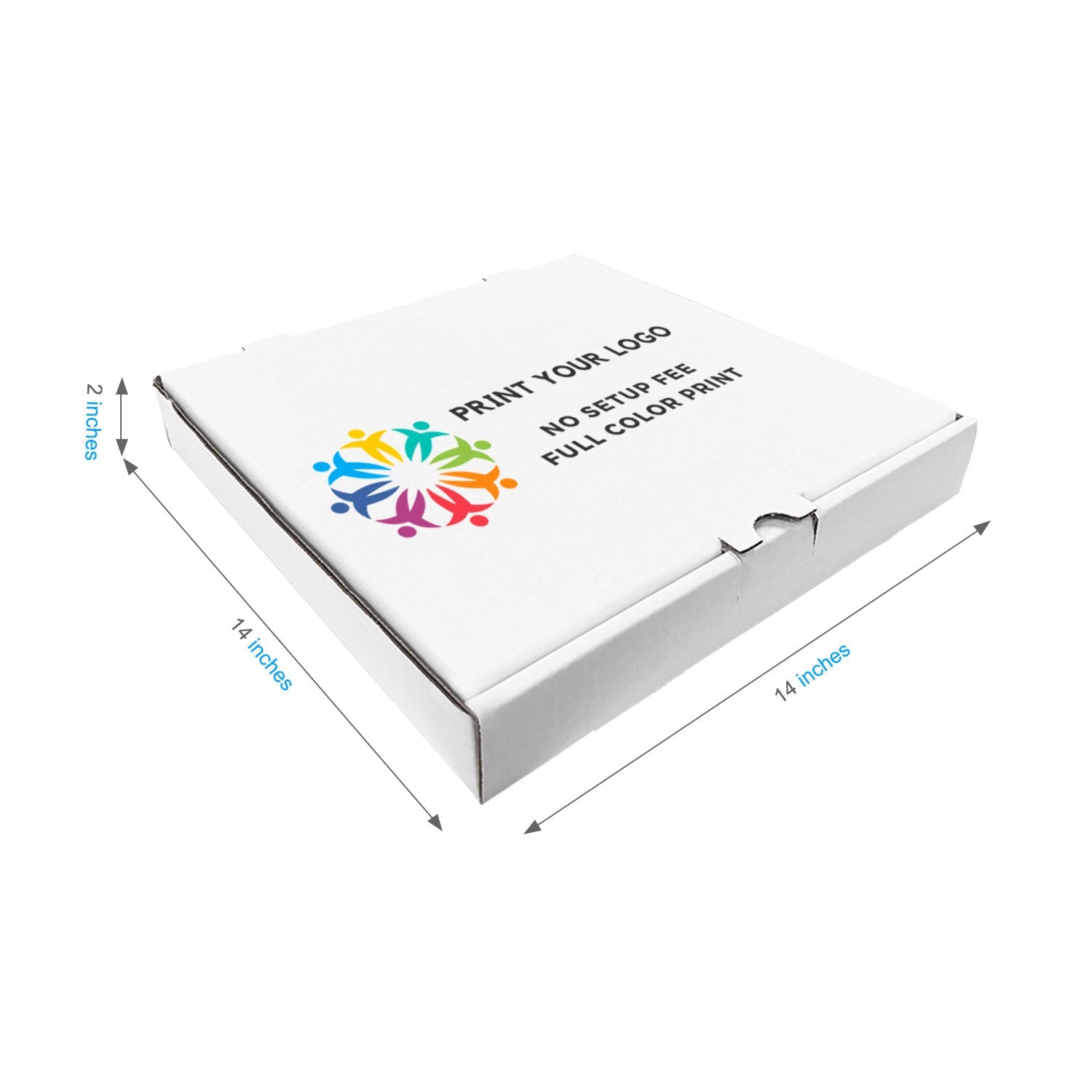 Custom printed white pizza box with logo, 14 x 14 x 2