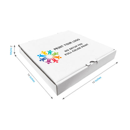 Custom printed white pizza box with logo, 14 x 14 x 2