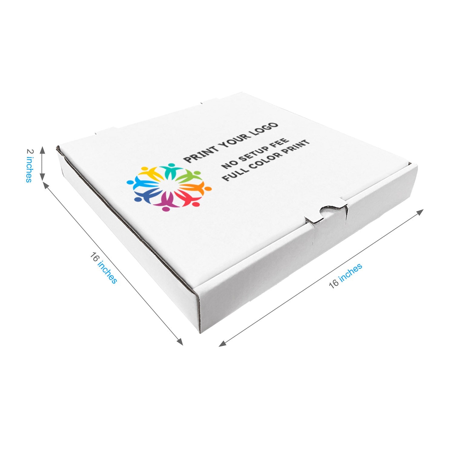Custom printed white pizza box with logo, 16 x 16 x 2