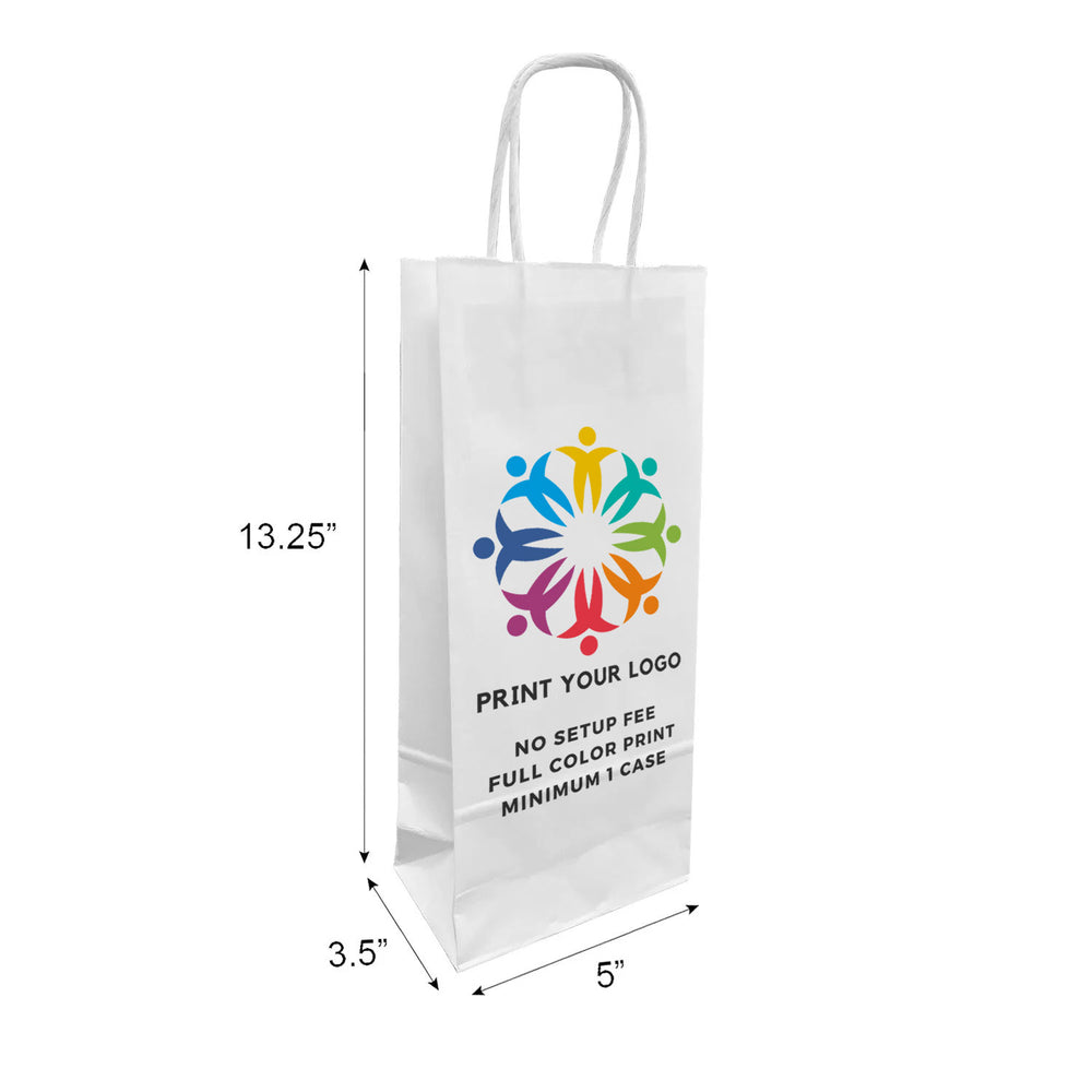 Custom printed Wine white paper bag with twist handles
