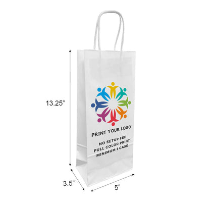 Custom printed Wine white paper bag with twist handles