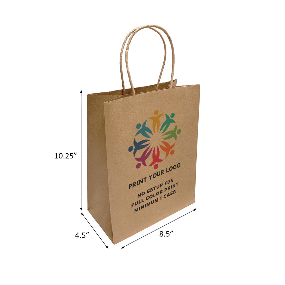 Custom printed Cub kraft paper bag with twist handles, 8.5 x 4.75 x 10.25