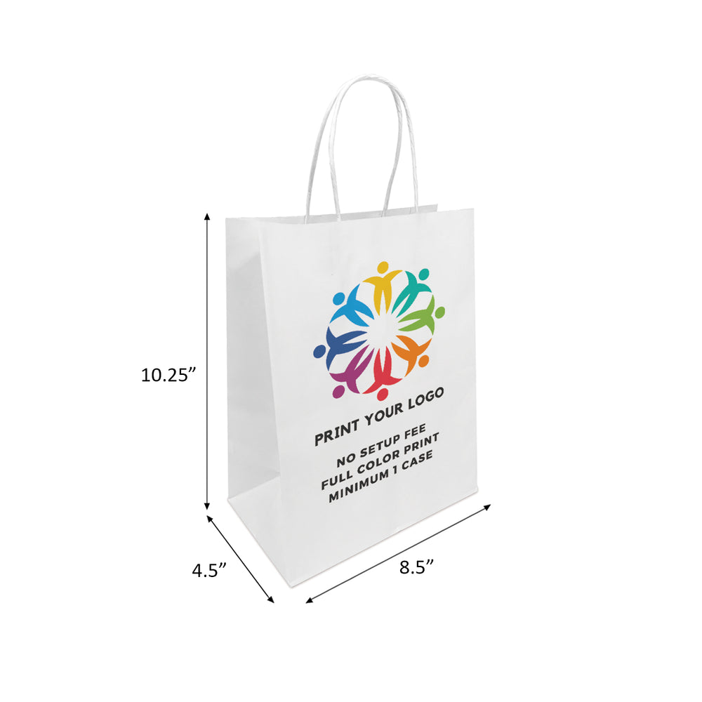 Custom printed Cub white paper bag with twist handles