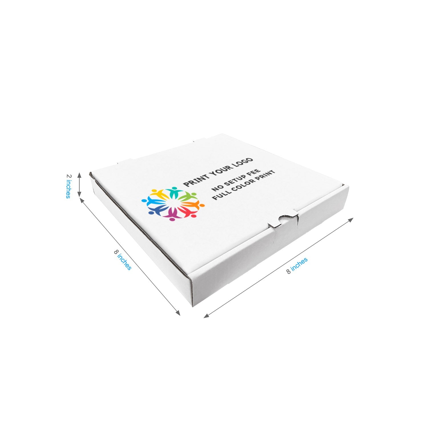 Custom printed white pizza box with logo, 8 x 8 x 2