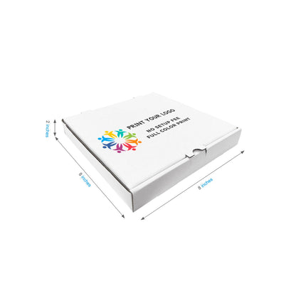 Custom printed white pizza box with logo, 8 x 8 x 2