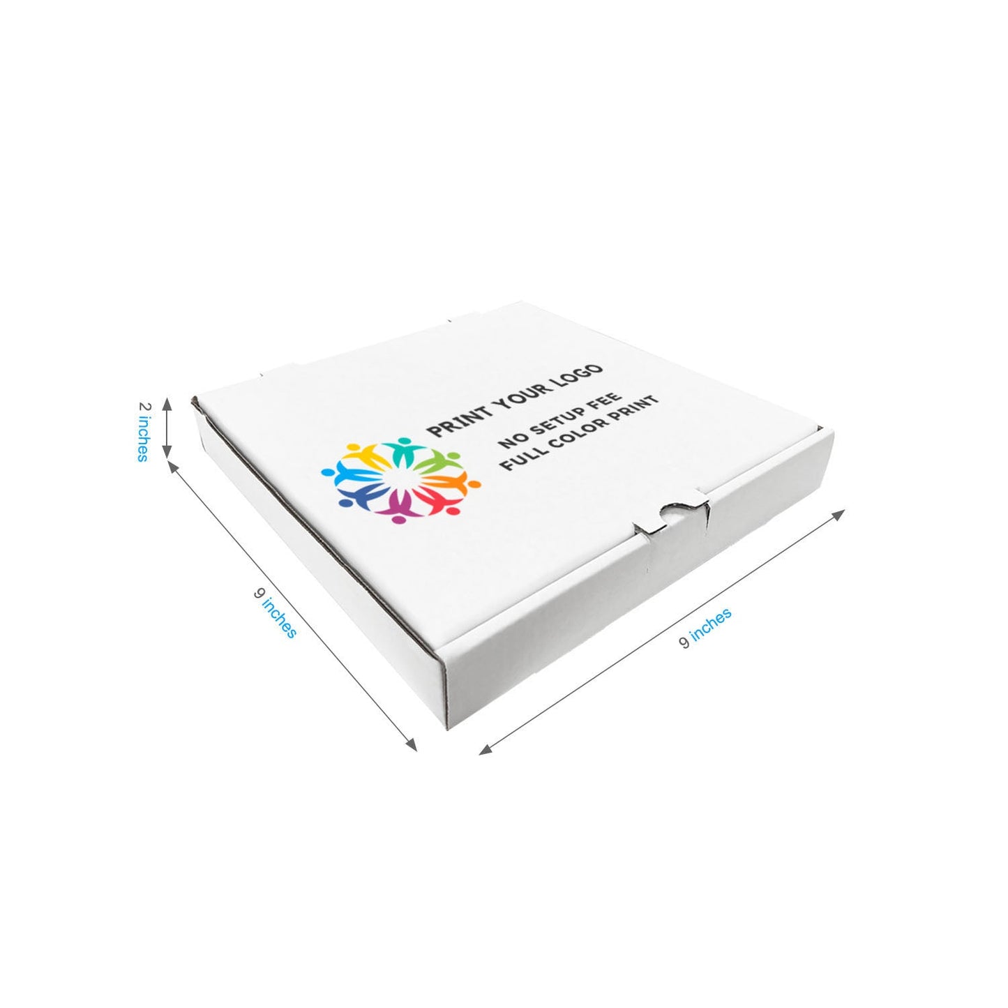 Custom printed white pizza box with logo, 9 x 9 x 2