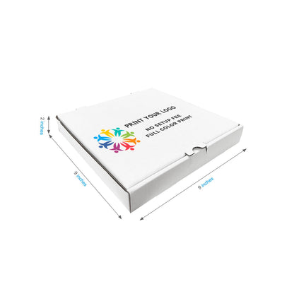 Custom printed white pizza box with logo, 9 x 9 x 2